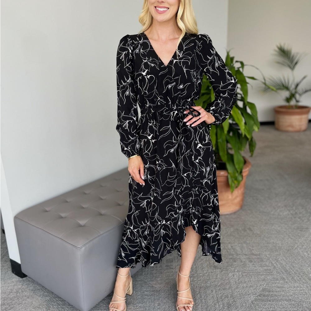 Elegant Black Floral Women's Dress